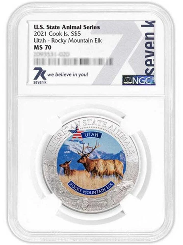 2021 COOK ISLANDS UTAH ROCKY MOUNTAIN ELK NGC MS70 AMERICAN STATE ANIMALS 1 OZ S