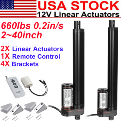 2X Linear Actuator 1X remote controller 660lbs 12V 2''~40'' Heavy Duty Waterproof