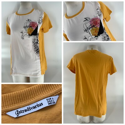 Stradivarius Top Blouse T-Shirt Women's L Gold Short Sleeve