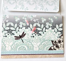 Greeting Card Blank Dragonflies Flowers Peter Pauper Press