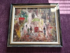 VTG. 1980, Original, Oil Painting, Signed Kosen, Street Scene, Hot Dog, Zoo, Art