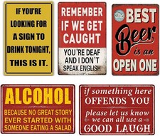 5 Piece Funny Bar Signs For Home Bar Wall Decor Man Cave Decor Vintage Metal Tin
