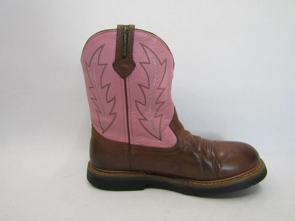 John Deere Youth Size 5.5  M Pink Brown Leather Cowboy Western Boots - Image 4 of 4