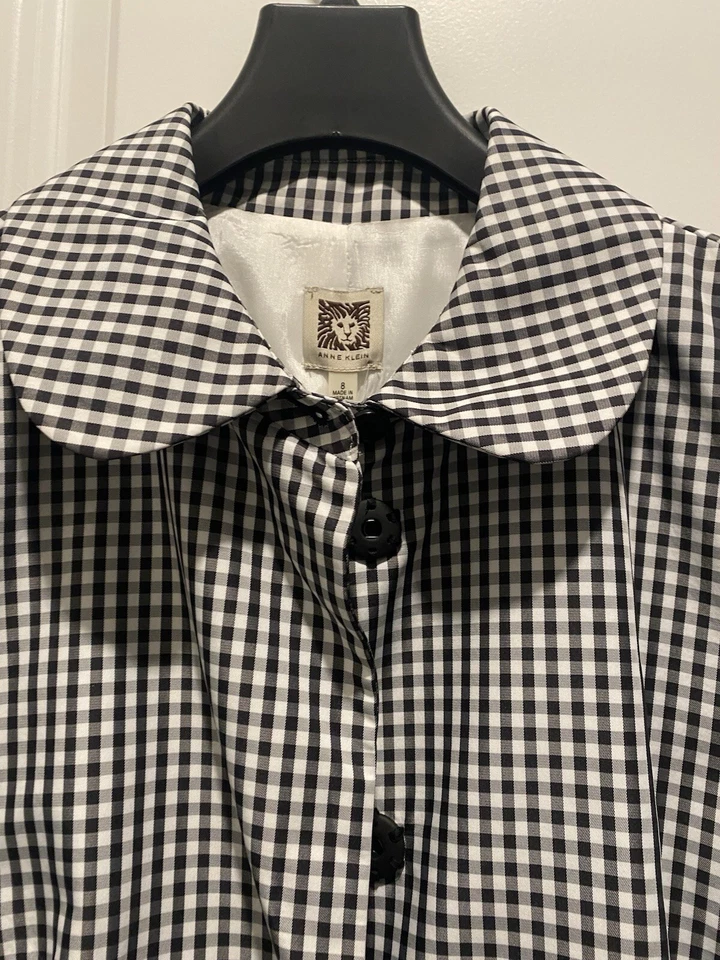 NWT Anne Klein Gingham Raincoat Black White Size 8 Jacket With Pockets - Image 3 of 4