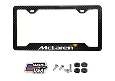 MCLAREN WHITE 100% REAL CARBON FIBER CAR NOTCHED LICENSE PLATE FRAME