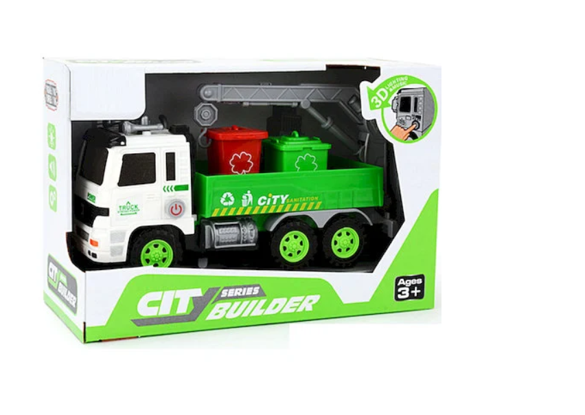 Toy City Sanitation Set Recycling Garbage Truck + 2 Bins Moving Parts Gift Child