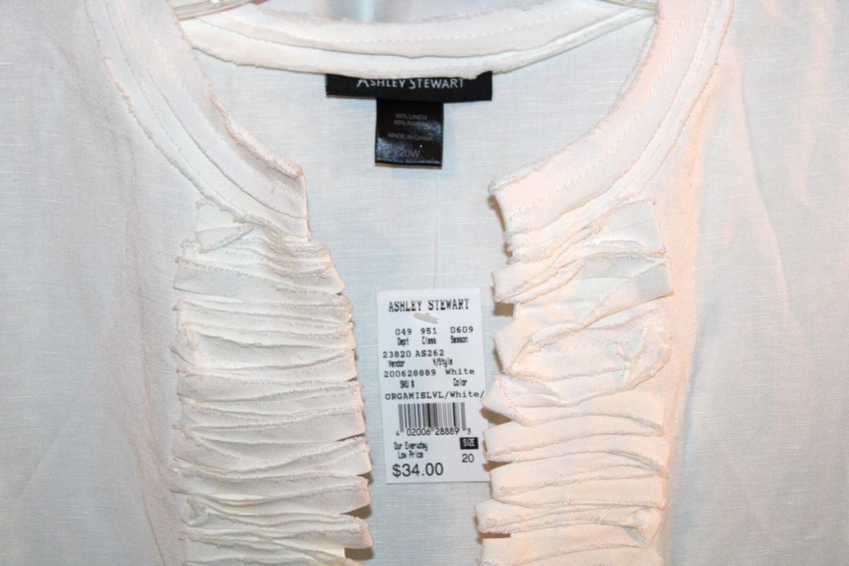 Ashley Stewart White Linen/Rayon Sleeveless Blouse w/Pockets - Size 20W |  eBay