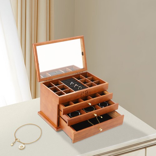 Holz Schmuckkästchen Schmuckaufbewahrung Ring Ohrringe Organizer Etui mit Schublade NEU