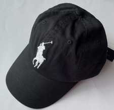 Polo Ralph Lauren Big Pony Athletic Twill Cap Leather Strap Back Hat Black/White