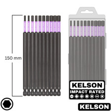 10pcs 150mm Hex Impact Screwdriver Bit Set V1 w/ Case Long Magnetic 1/4" KELSON