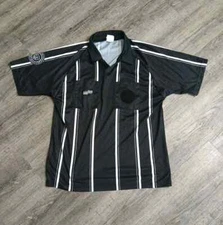 Official Sports Soccer Referee Jersey Adult Large Black Short Sleeve Pocket - 