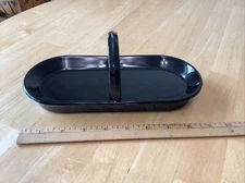 Vintage McKee Roman Arch Deco Black Glass Caddy Oblong Tray Condiments 