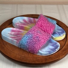 Steve Madden Shear Faux Fur Tie Dye Slippers Women's Size 9 Medium