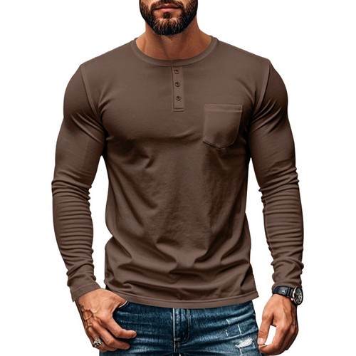 Men's Long Sleeve Henley Undershirts with Pockets for Everyday Comfort - Picture 11 of 72