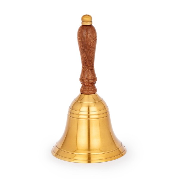 Handglocke Aus Messing Mit Holzgriff 18X8,5Cm Tischglocke Nautische Dekoration-image