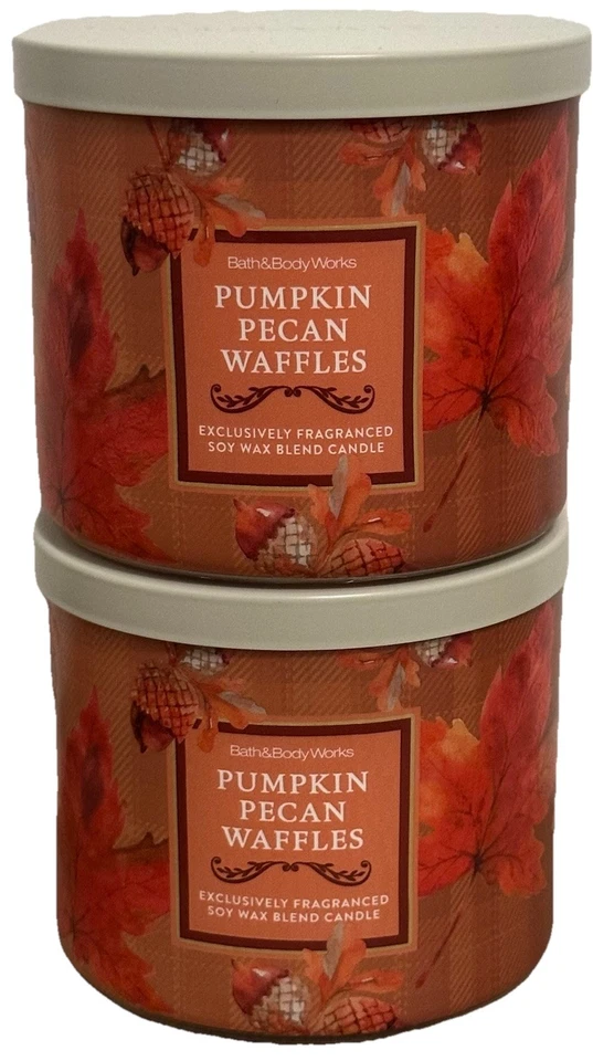 Вафли Pumpkin Pecan от Bath And Body Works 3 фитиля ароматизированная свеча 2 шт. новые - Изображение 2 из 4