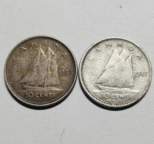 1947 Canada Dimes With Maple Leaf And With Out Shipped With No Tracking