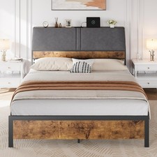 Full/Queen Size Bed Frame Metal w/Charging Station Storage Headboard  4 Drawers
