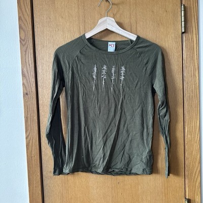 Kari Traa Ane Long Sleeve Base Layer Green With Trees Wool Blend XS