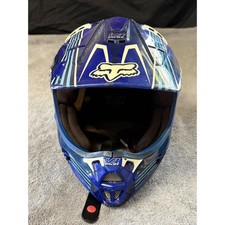 Fox Racing V2 Pilot Motocross Helmet Blue White Full Face Dirt Bike DOT Large