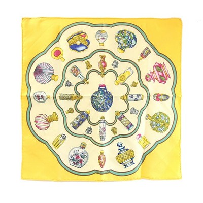 Hermes Scarf Carre 42 Quimporte le flacon Perfume Bottle Yellow 100% Silk Used
