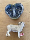 Lot Of 2 Sheep Ram Figurines Cast iron Tray Schleich Figurine 3 1/2”-4” — photo 2