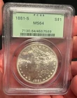 1881-S PCGS MS 64 OGH MORGAN SILVER DOLLAR OLD GREEN HOLDER