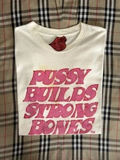La Ropa Los Angeles Mens XL Beige Pink Pussy Builds Strong Bones Painted T Shirt