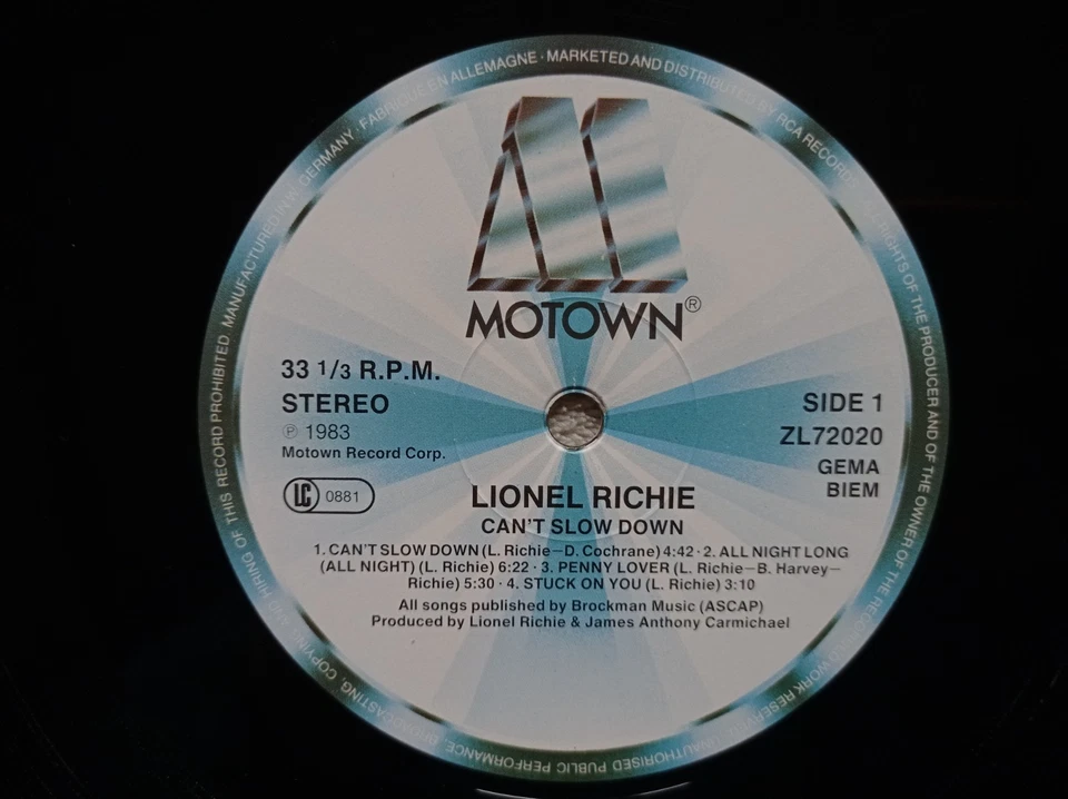 LP 33T LIONEL RICHIE "Can't Slow Down" MOTOWN ZL 72020 UK & EUROPE 1988 VG++ ° - Photo 3/4