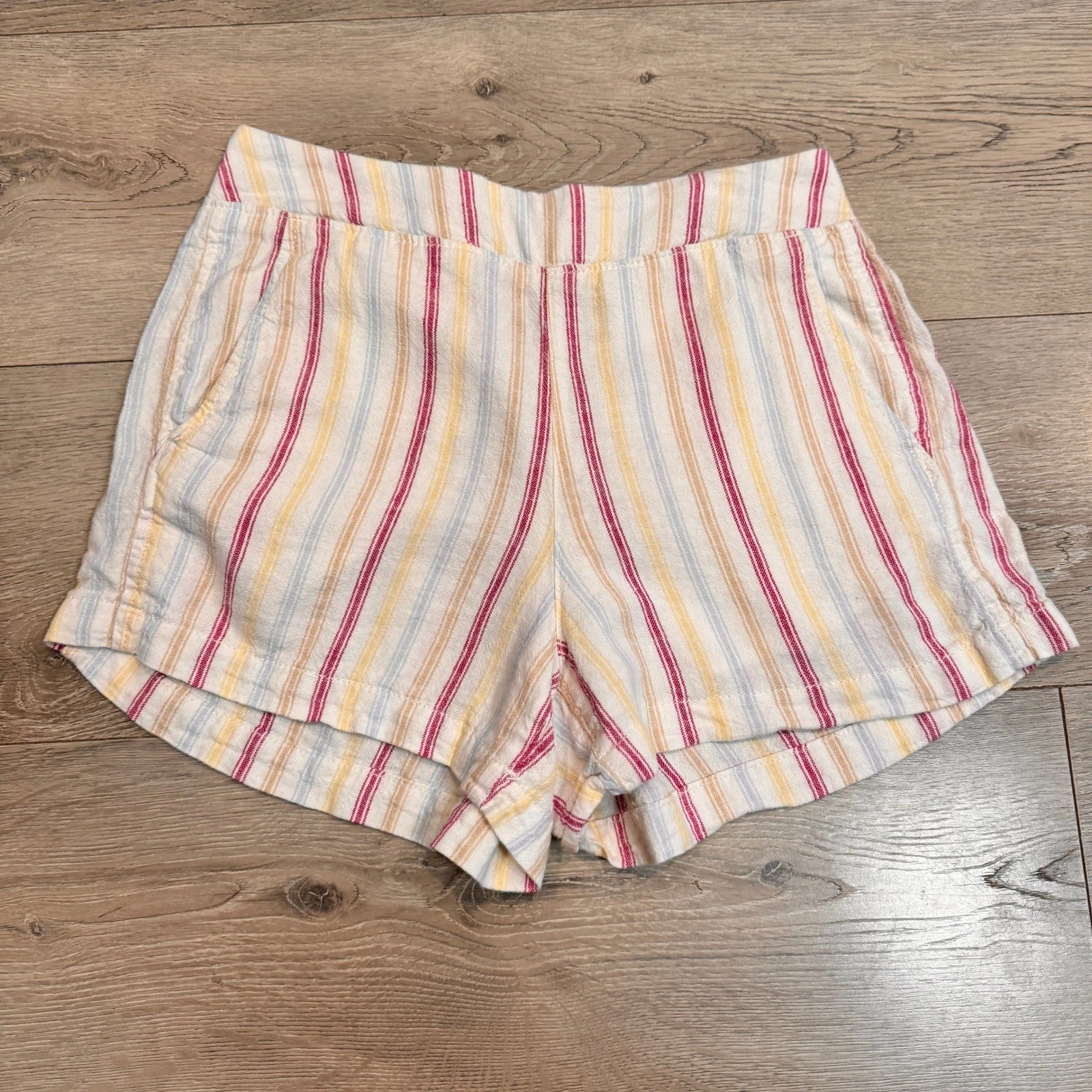GAP Striped Shorts Womens Linen Size Small S Elastic Waist Casual