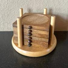 Vintage Wooden Coasters Kamenstein Mid-Century Wood & Cork Coasters Set 