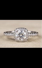 925 Moissanite Sterling Silver Halo Ring with...