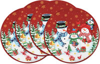 Weihnachten Platzset 4Er Set Rund, Tischsets Rot Schneeflocken Schneemann Urlaub