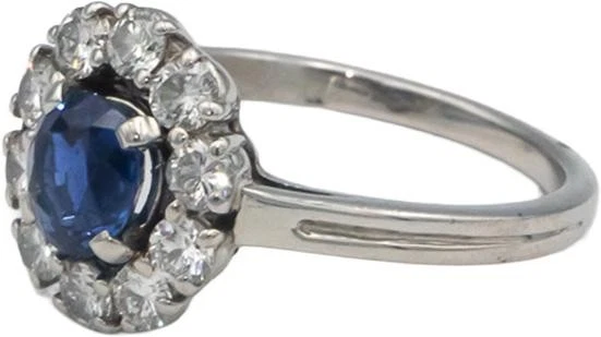 GIA Certified Platinum 1.25CT Diamond and NO HEAT Sapphire Halo Ring Size 5.25 - Image 2 of 4