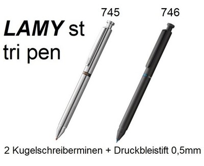 LAMY st tri pen 2x Kugelschreiber +Druckbleistift 0,5mm 745 silber + 746 schwarz
