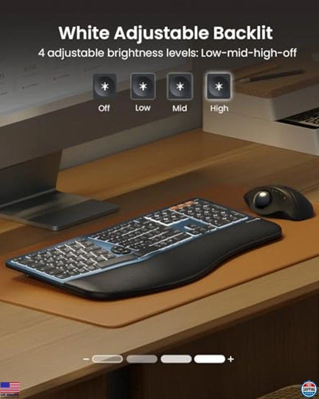 Backlit Bluetooth Ergonomic Split Keyboard, Full Size, USB, Rechargeable, - Image 2 of 4