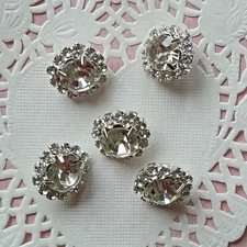 Silver metal buttons with glass rhinestones, blouse, sweater, diameter 1.50 cm.