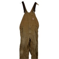 Carhartt Overall Bibs R27 Duck Quilted Lined Brown Double Knee 38x32 Outdoor