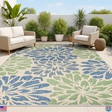 JONATHAN Y Zinnia 8x10 Floral Textured Weave Area Rug Navy/Green - Pet-Friendly