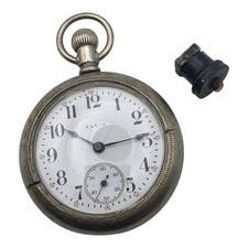 1913 Elgin 18s 17j Silveroid Pocket Watch Runs RR Engineer Backup