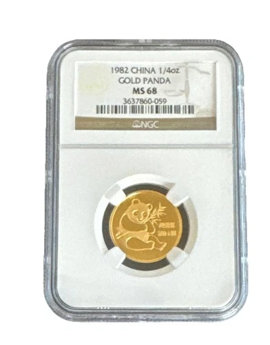 1982 China Gold Panda Coin  1/4 oz. NGC MS68