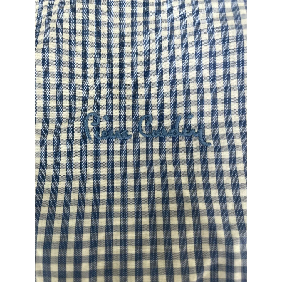Pierre Cardin Button Down Shirt Mens M Blue Gingham Classic Preppy Casual Style - Image 3 of 4