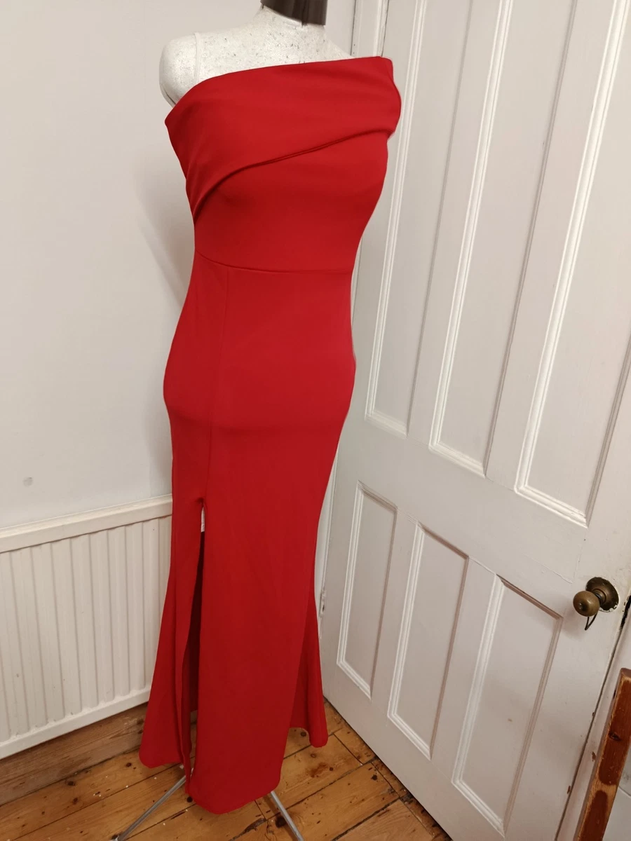 missguided red one shoulder dress MISSGUIDED Asymmetric Sheer Shimmer Ruched One Shoulder Sise Slit Bodycon Maxi Dress ChristmasMISSGUIDED