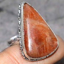 925 Silver Plated Sunstone Jewellery Ring Handmade Gemstone Size Us 8 GW