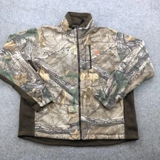 Game Winner Jacket Mens Large Camo Fleece Full Zip Hunting Chest Pocket Brown