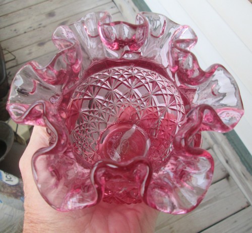 Fenton Dusty Rose Cranberry Art Glass Ruffled Bowl-Diamond Star-EXC!-L@@K! - Picture 3 of 4