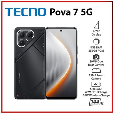(New) TECNO Pova 7 5G 8GB+256GB BLACK Dual SIM Unlocked Android Mobile Phone