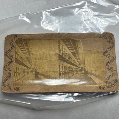 Vintage AUBURN PRISON Cell Block Stereoview Photo NY State well worn