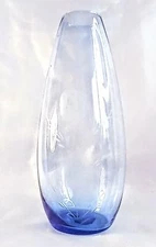 Vintage Etched Blue Art Glass Bud Vase 