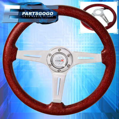 Metallic Red Wood Aluminum Center Deep Dish Steering Wheel + Type-R Horn Button